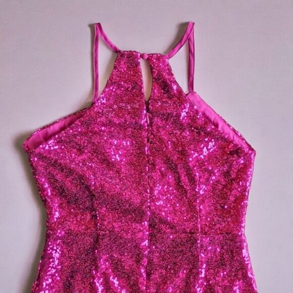 Lulus Sleeveless Hot Pink Hilaria Knit Sequin Mini Wrap Surplice Dress Women's M - Picture 8 of 11